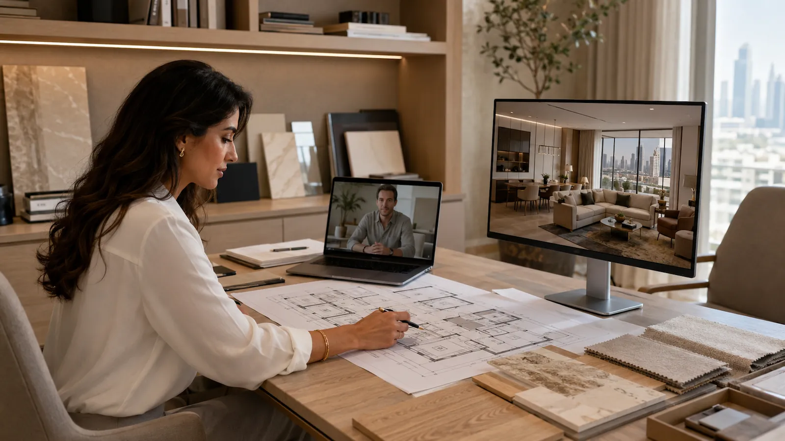 Interior designer remotely planning a Dubai apartment