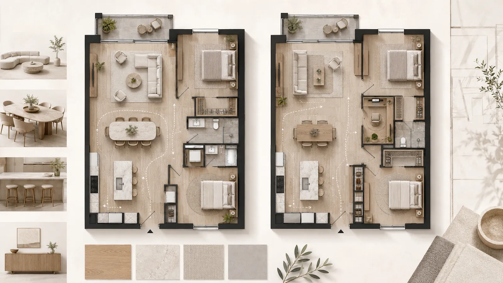 Interior design furniture layout options for an apartment renovation